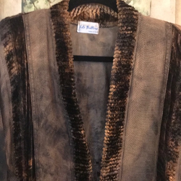 Velvet and knit Knee Length Coat - Picture 2 of 8